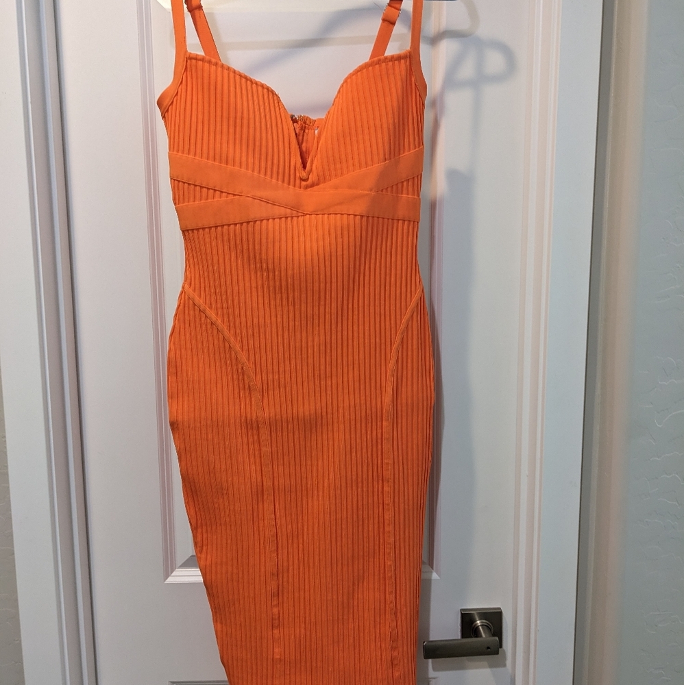 Fashion Nova Vibrant Orange Midi Dress